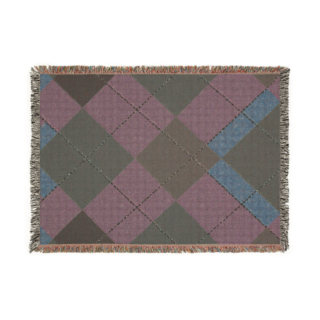 Teal Burgundy Argyle Woven Blanket | Geometric Plaid Throw