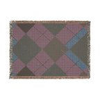 Teal Burgundy Argyle Woven Blanket | Geometric Plaid Throw