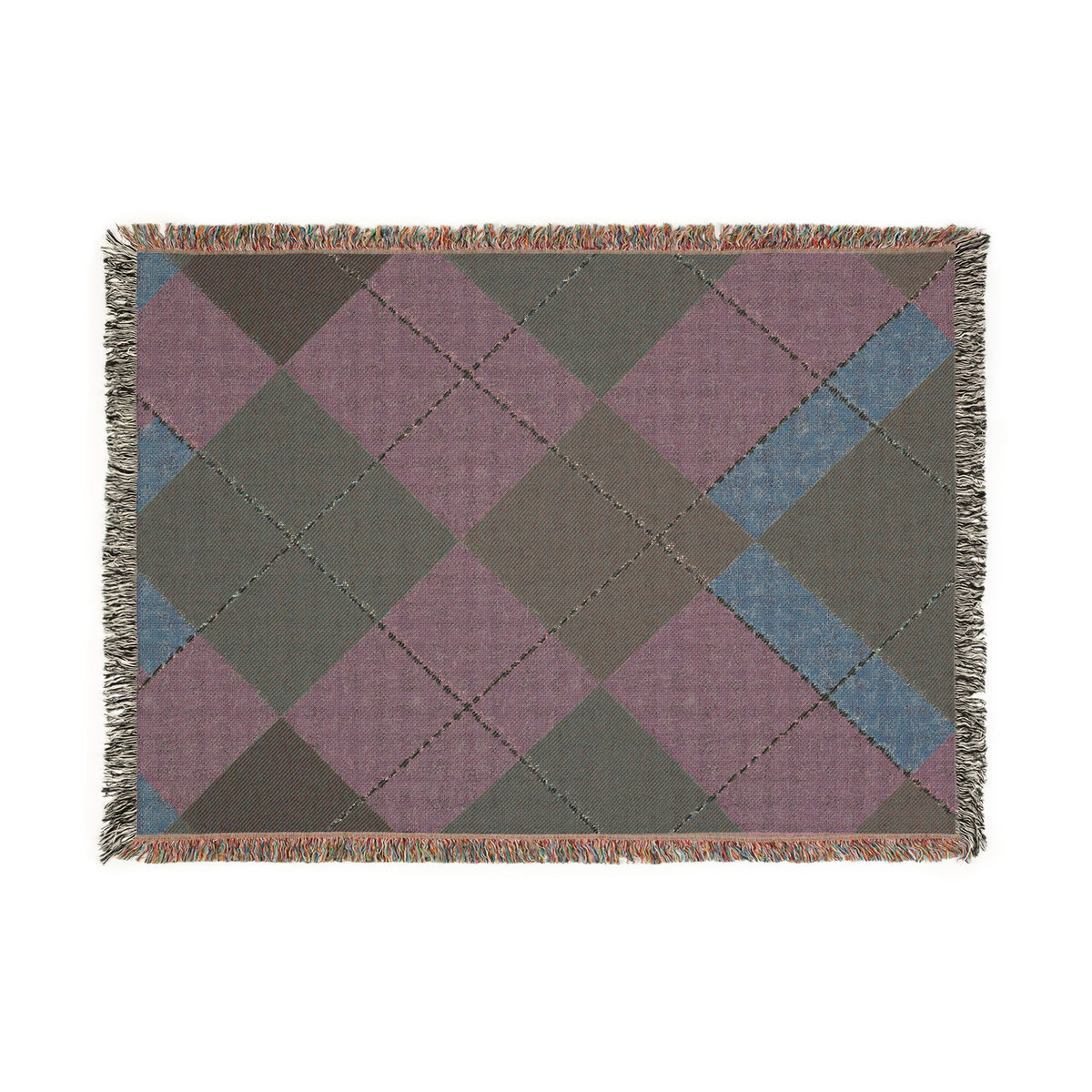 Teal Burgundy Argyle Woven Blanket | Geometric Plaid Throw
