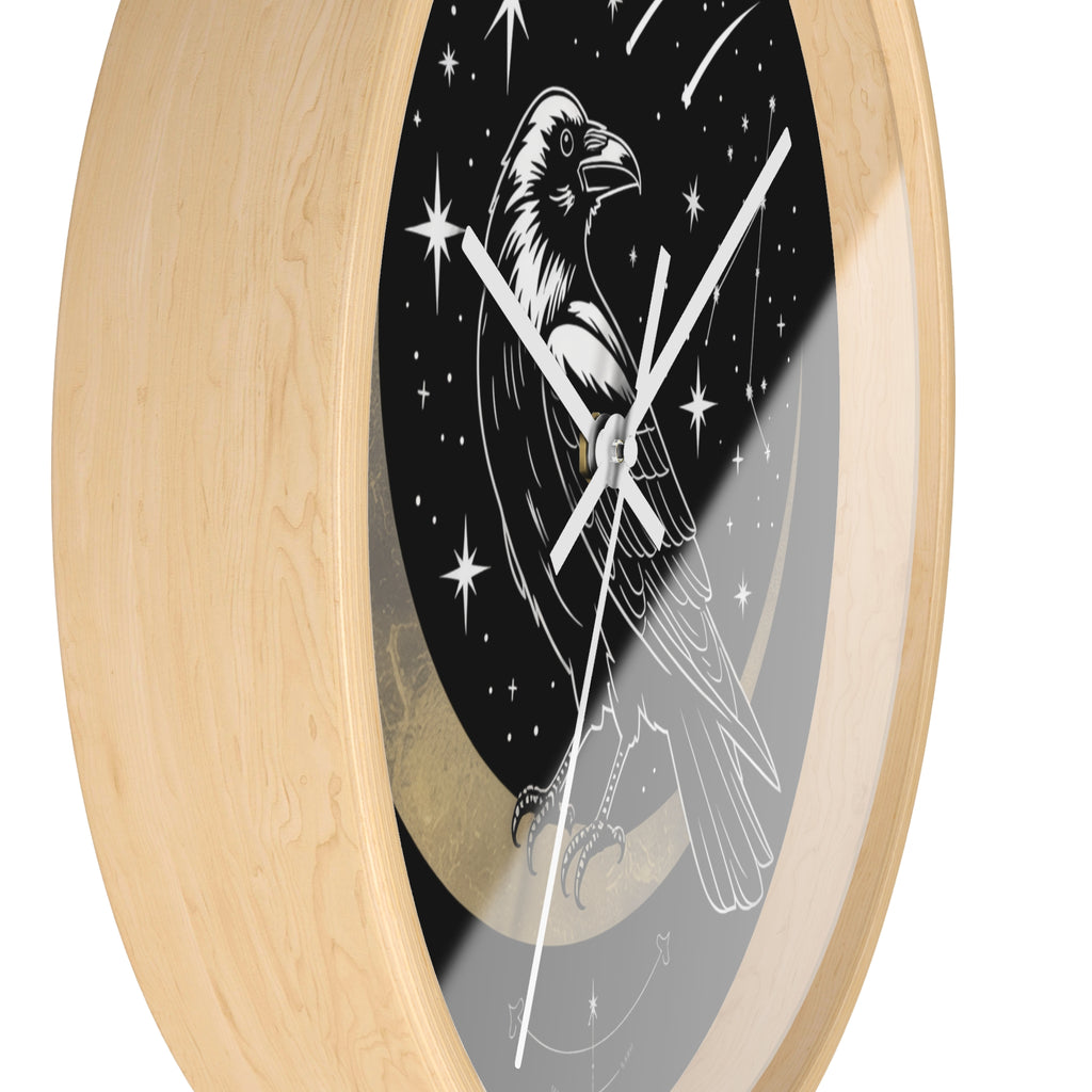 Raven Crescent Moon Wall Clock | Gothic Celestial Stars, Witchy Dark Academia