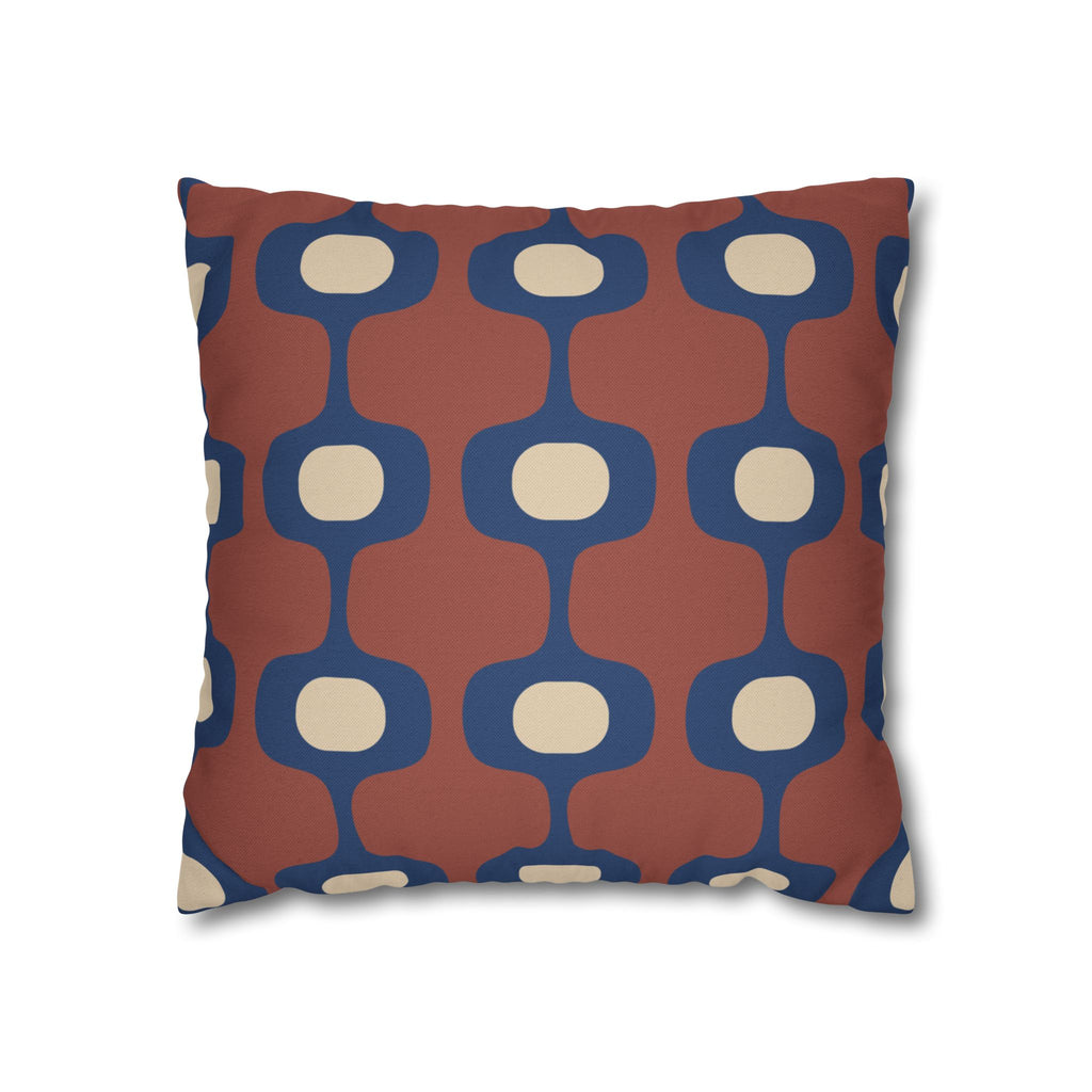 Mid-Century Geometric Repeat Square Pillowcase | Terracotta Navy Cream