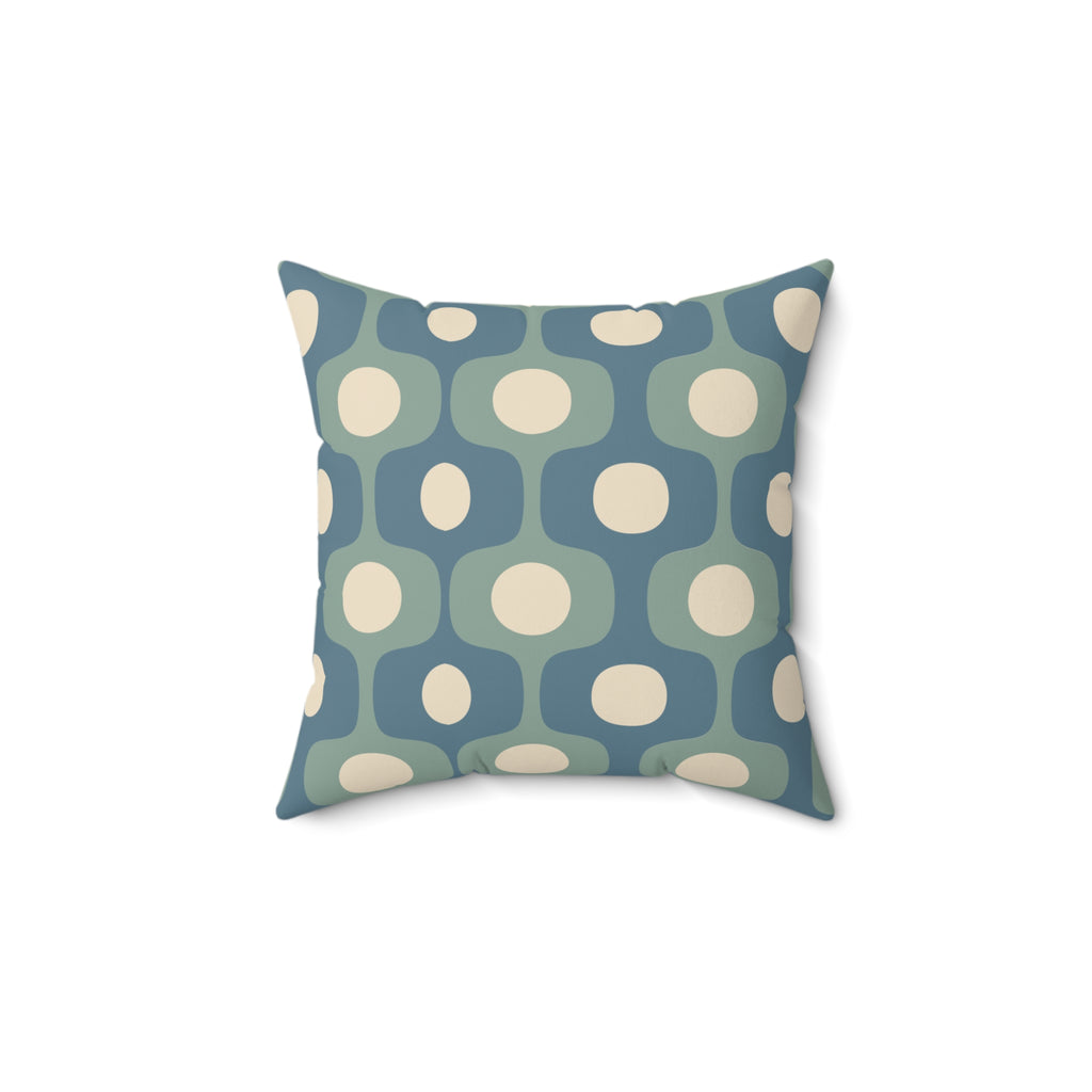 Mid-Century Geometric Pattern Square Pillow | Teal Sage Cream