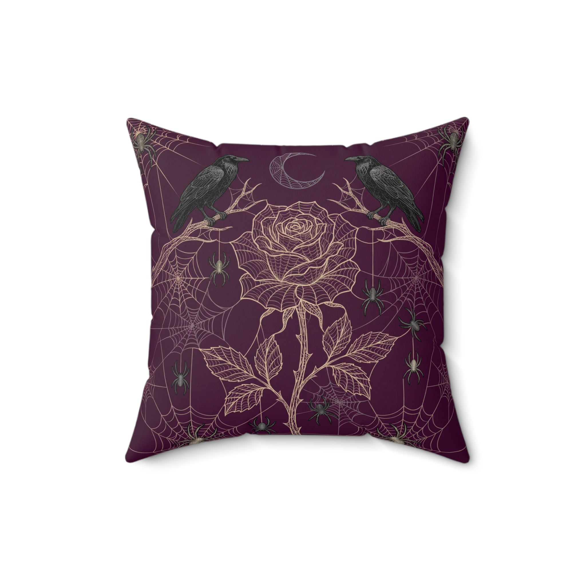 Gothic Spiderweb Rose Pillow | Burgundy Decorative Throw Pillow