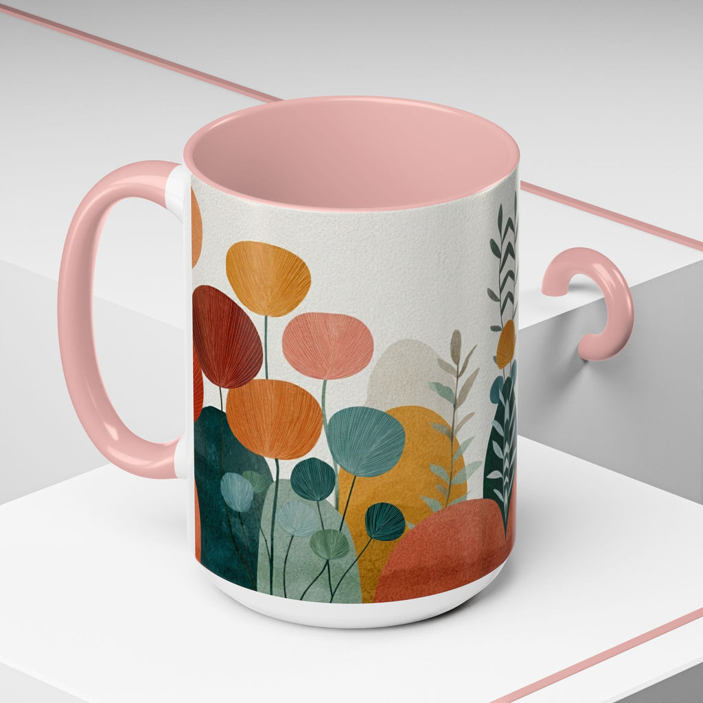 Mid-Century Boho Floral Accent Mug | Abstract Botanical Coffee Cup