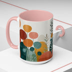 Mid-Century Boho Floral Accent Mug | Abstract Botanical Coffee Cup