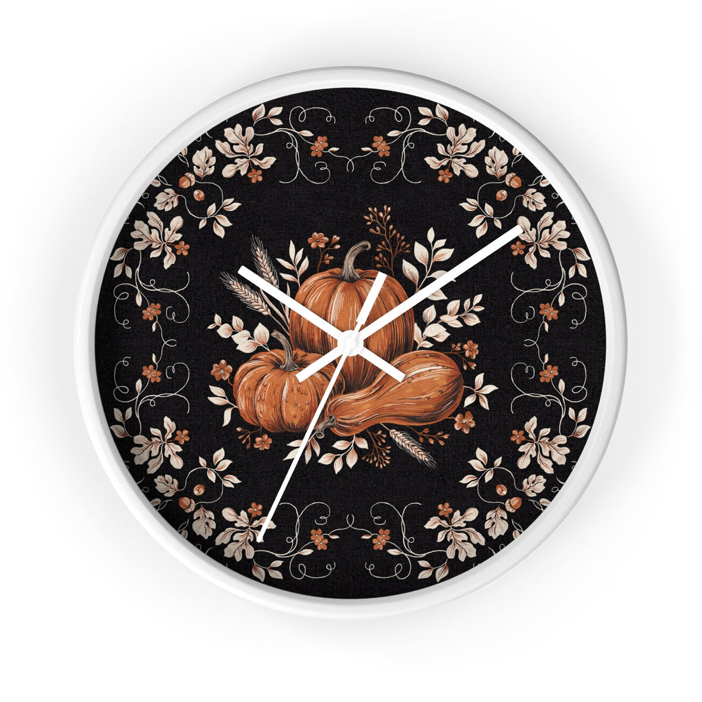 Autumn Pumpkin Wall Clock | Black Floral Fall Decor