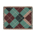 Teal Burgundy Argyle Woven Blanket | Geometric Plaid Throw