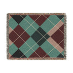 Teal Burgundy Argyle Woven Blanket | Geometric Plaid Throw