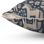 Scandinavian Folk Horse Throw Pillow | Blue Cream Decor