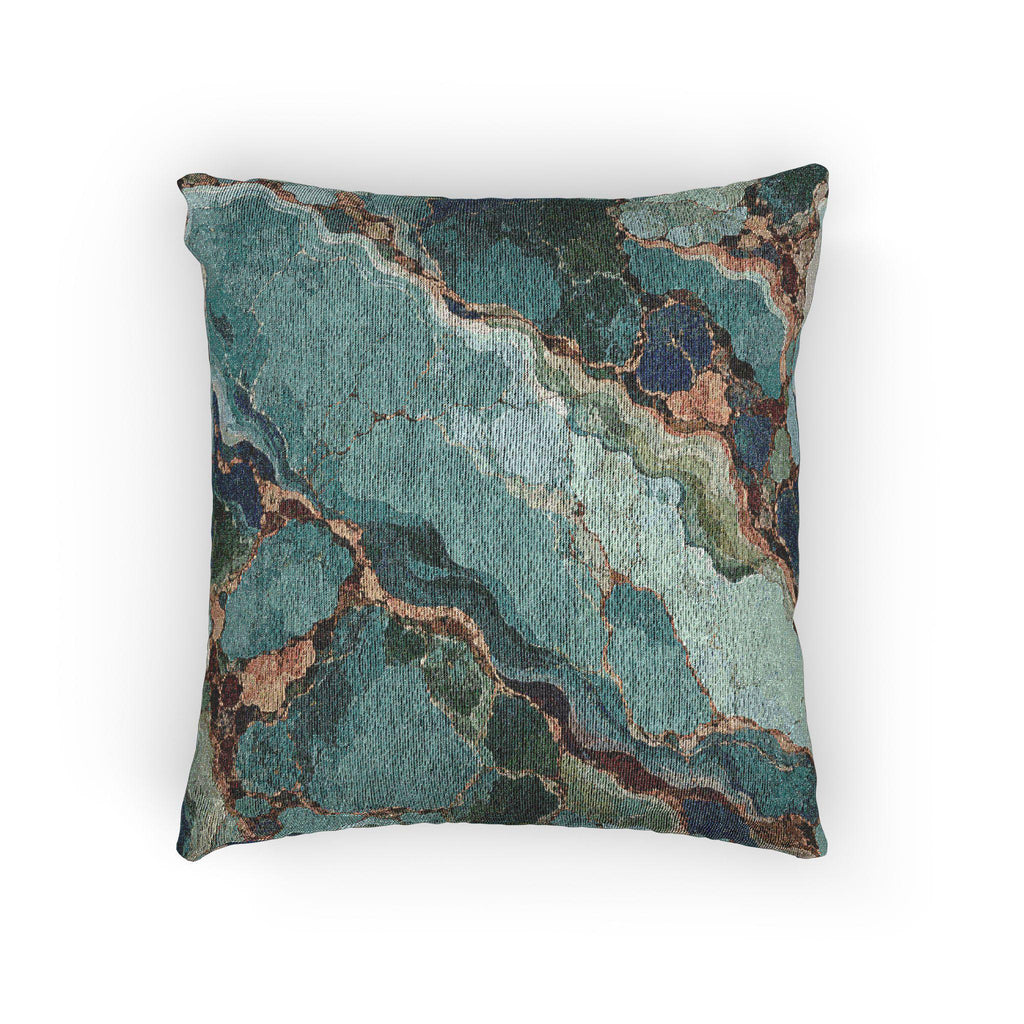 Teal Turquoise Agate Marble Woven Throw Pillow Abstract Gem Stone Veins Boho Accent Cushion Living Room