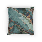 Teal Turquoise Agate Marble Woven Throw Pillow Abstract Gem Stone Veins Boho Accent Cushion Living Room
