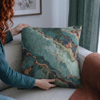 Teal Turquoise Agate Marble Woven Throw Pillow Abstract Gem Stone Veins Boho Accent Cushion Living Room