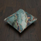 Teal Turquoise Agate Marble Woven Throw Pillow Abstract Gem Stone Veins Boho Accent Cushion Living Room