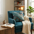 Teal Turquoise Agate Marble Woven Throw Pillow Abstract Gem Stone Veins Boho Accent Cushion Living Room