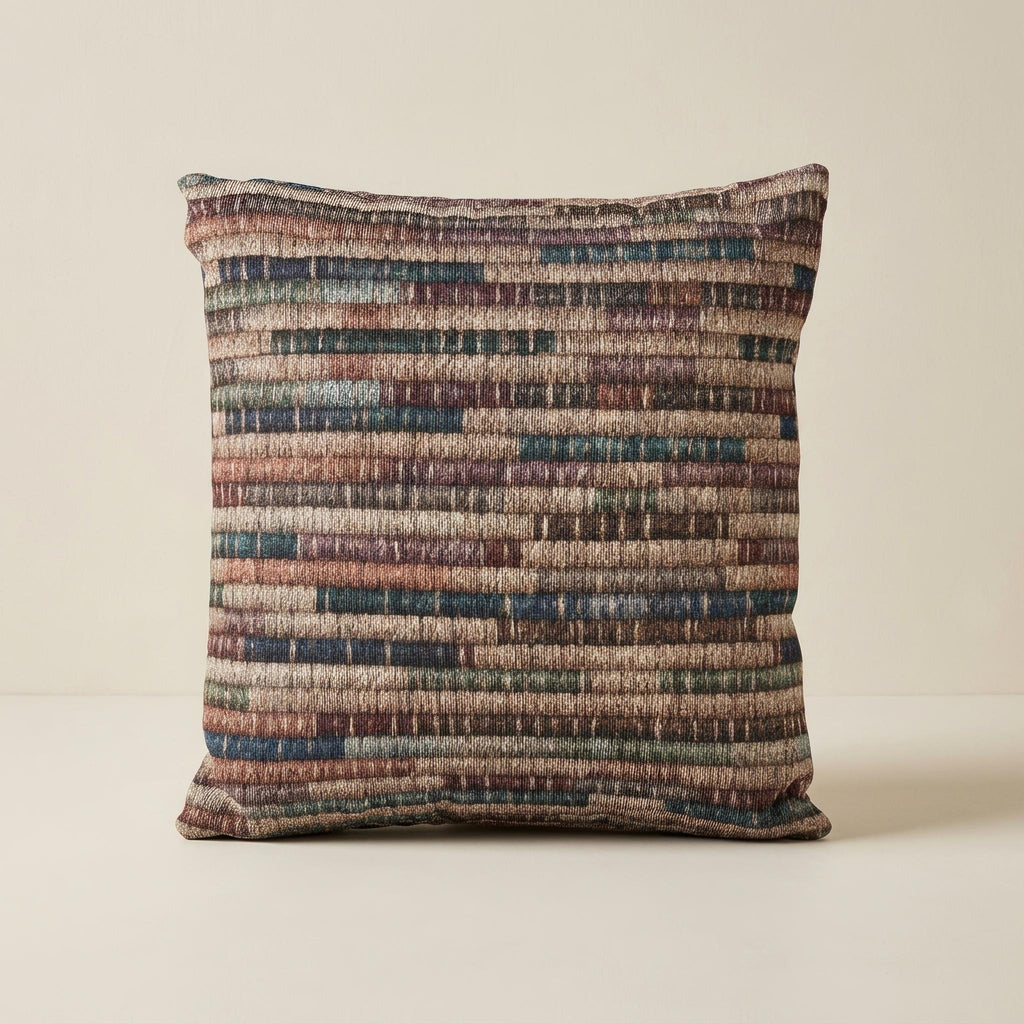 Woven Stripe Throw Pillow Jewel Tone Teal Blue Plum Rust Farmhouse Cushion Basket Weave Inspired Design Boho Living Room…