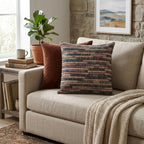 Farmhouse Pillow Cushion Basket Weave Design Rustic Boho Living Room Styling Woven Stripe Jewel Tone Teal Blue Rust…
