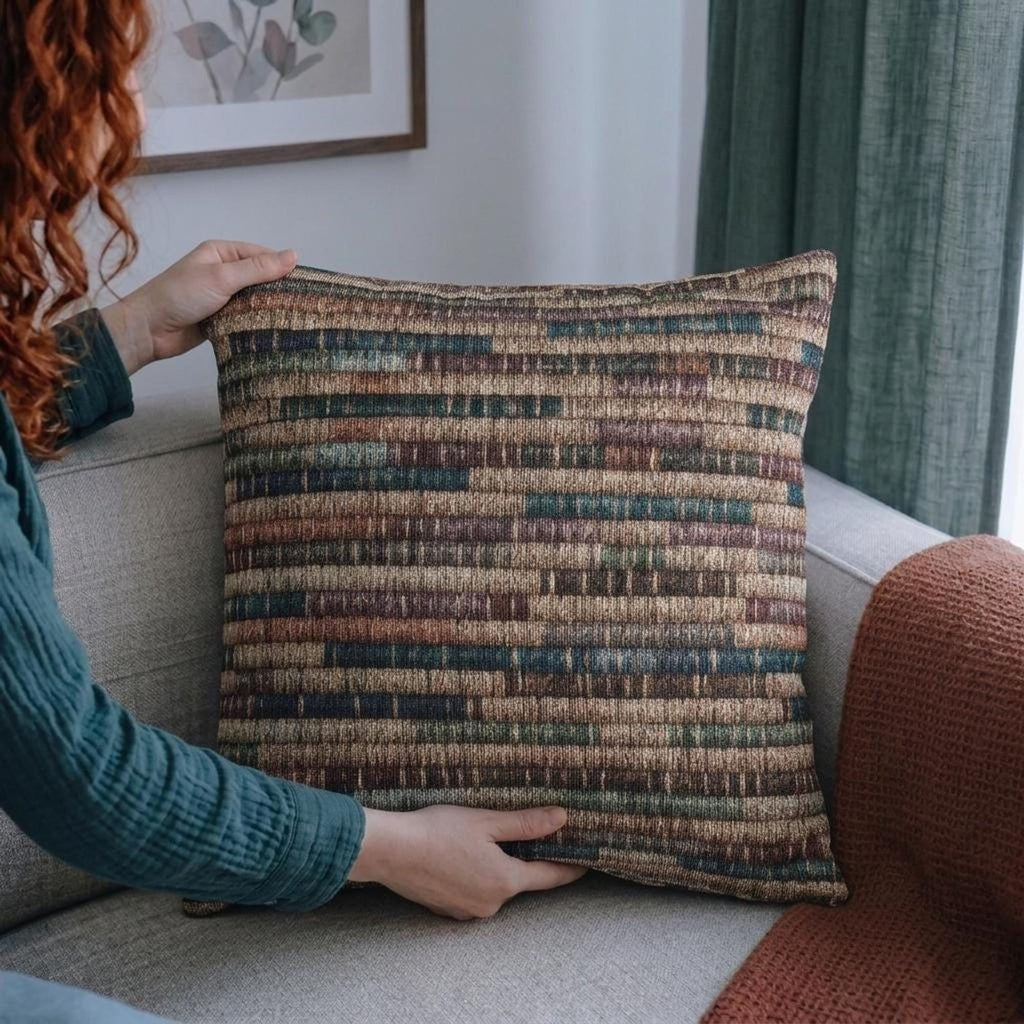Basket-inspired jewel stripe woven pillow – view 6