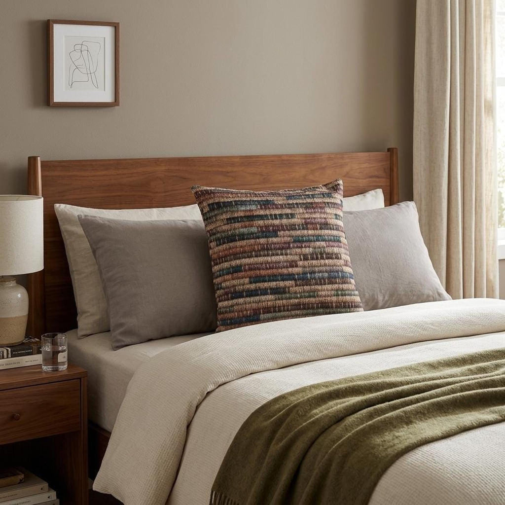Basket-inspired jewel stripe woven pillow – view 9
