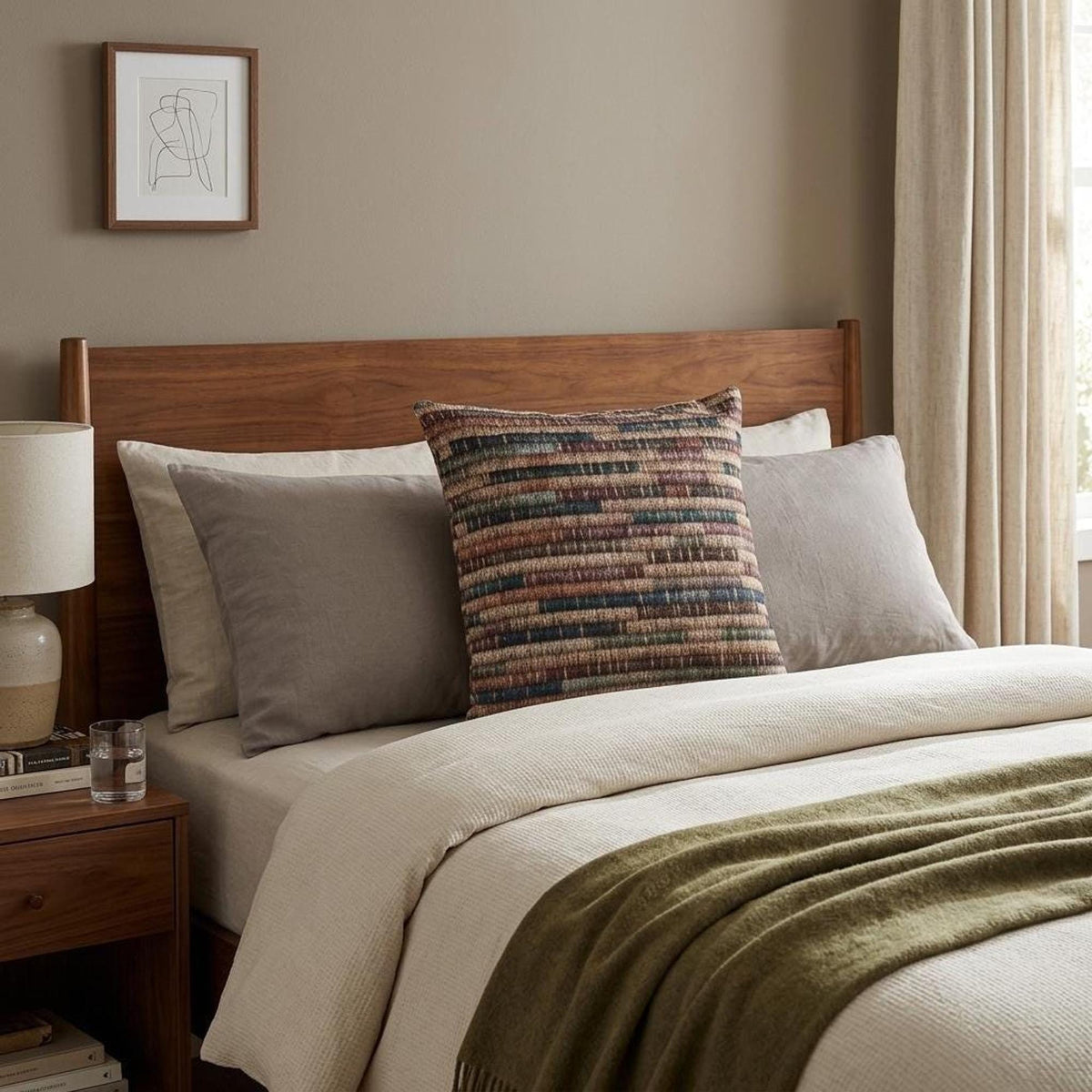 Basket-inspired jewel stripe woven pillow – view 9
