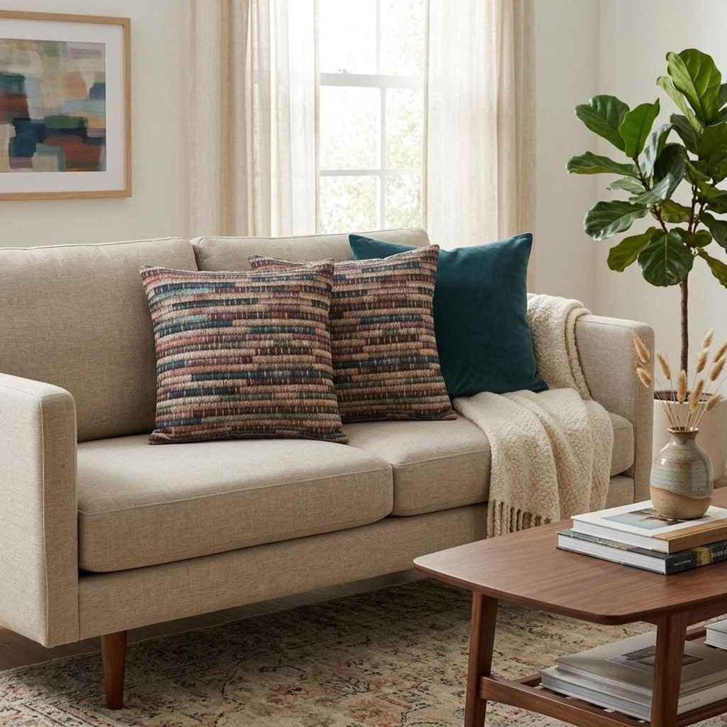 Basket-inspired jewel stripe woven pillow – view 12