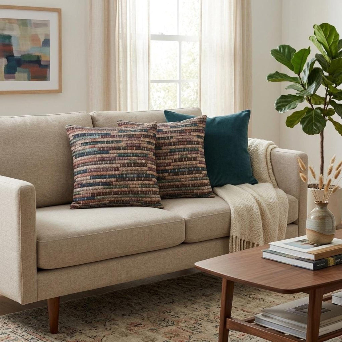 Basket-inspired jewel stripe woven pillow – view 12