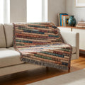 Jewel Tone Striped Woven Throw Blanket Teal Blue Rust Boho Farmhouse Basket Weave Inspired Sofa Accent