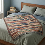 Jewel Tone Striped Woven Throw Blanket Teal Blue Rust Boho Farmhouse Basket Weave Inspired Sofa Accent