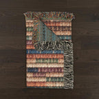 Jewel Tone Striped Woven Throw Blanket Teal Blue Rust Boho Farmhouse Basket Weave Inspired Sofa Accent