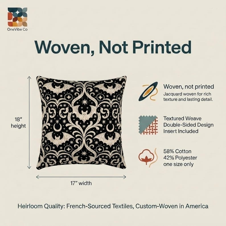 Gothic Bat Damask Woven Pillow product detail image