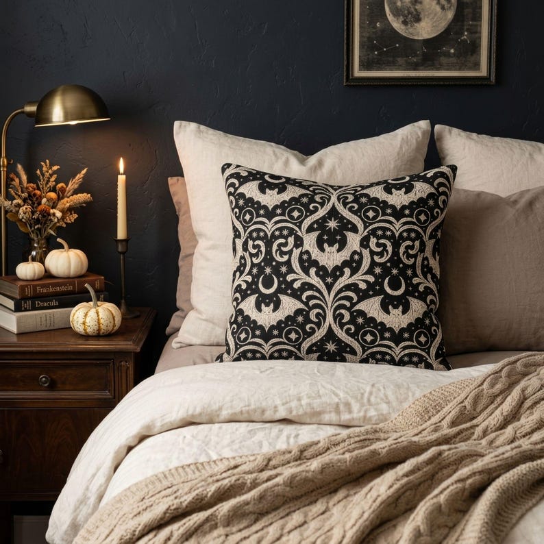 Gothic Bat Damask Woven Pillow product detail image