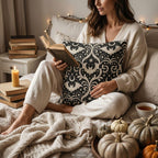 Gothic Bat Damask Woven Pillow product detail image