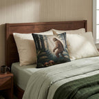 Bigfoot Woodland Scene Woven Pillow | Sasquatch Forest Tapestry Cushion