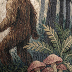 Bigfoot Woodland Scene Woven Pillow | Sasquatch Forest Tapestry Cushion