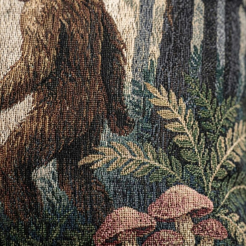 Bigfoot Woodland Scene Woven Pillow | Sasquatch Forest Tapestry Cushion