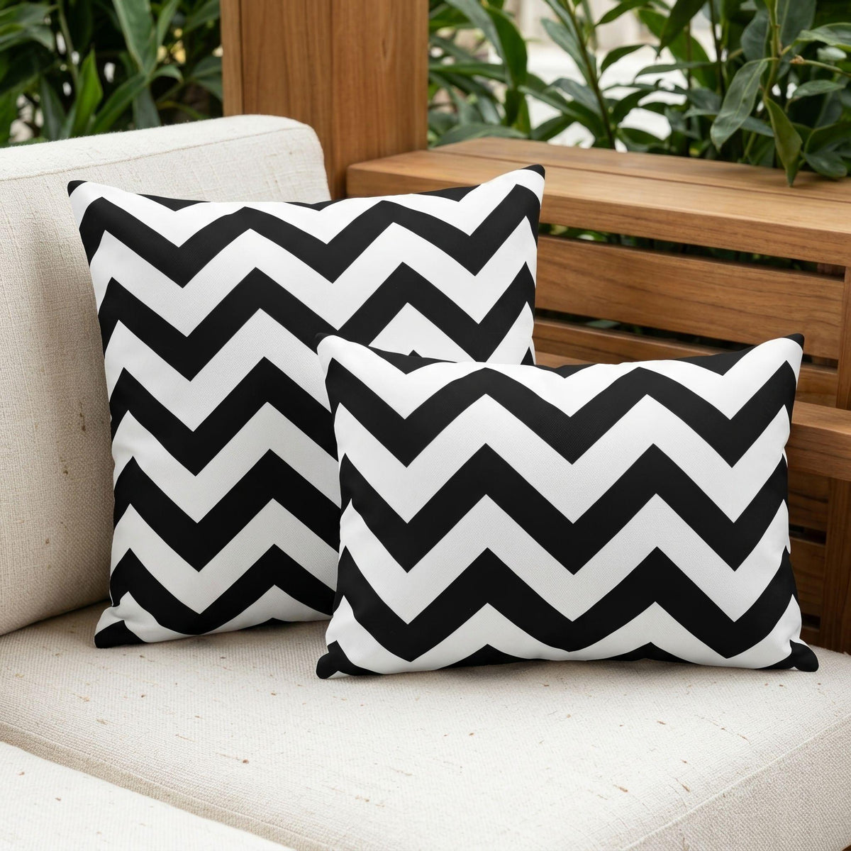 Black and white chevron outdoor pillow — view 3
