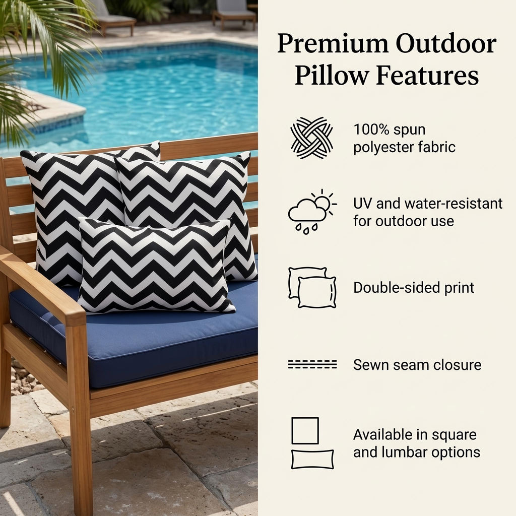Black and white chevron outdoor pillow — view 4