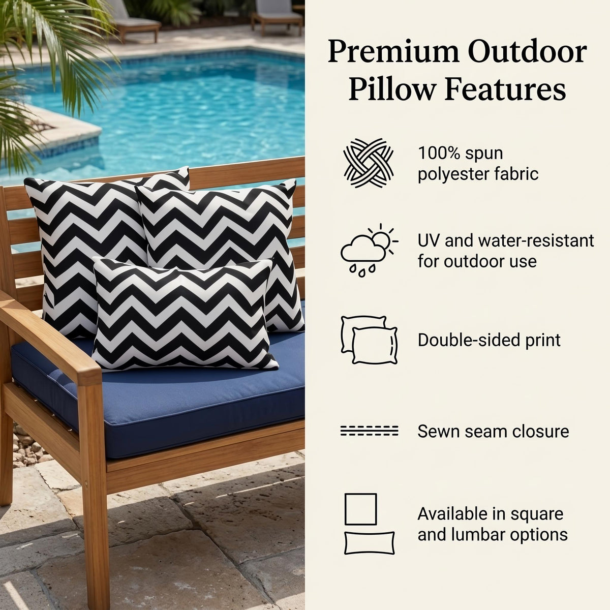 Black and white chevron outdoor pillow — view 4
