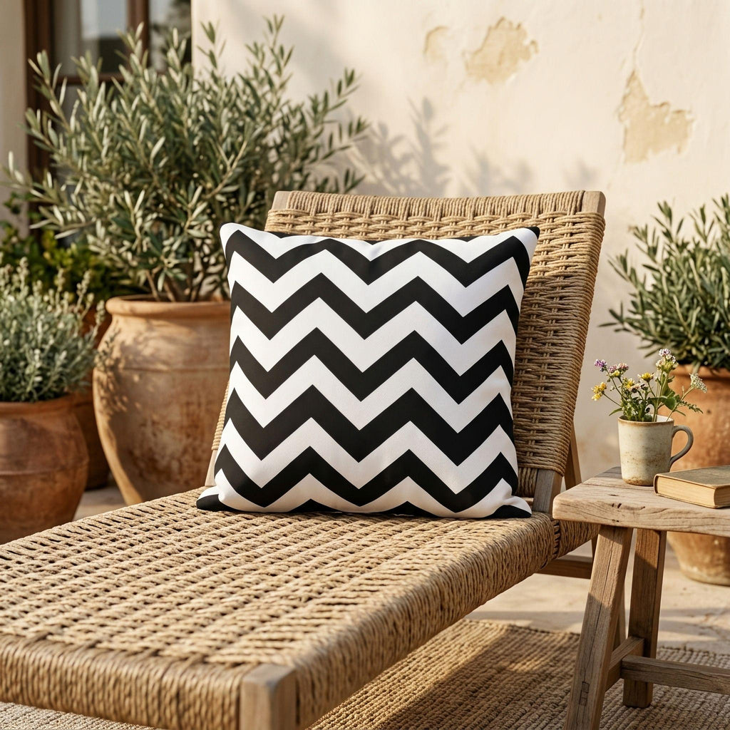 Black and white chevron outdoor pillow — view 5