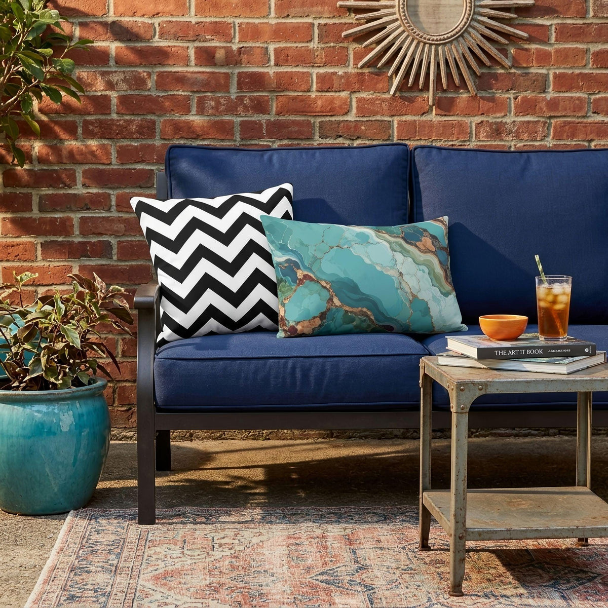 Black and white chevron outdoor pillow — view 8