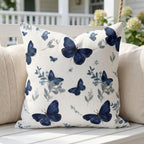 Blue butterfly botanical outdoor pillow artwork detail