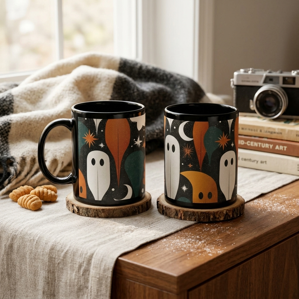 Spooky Ghosts Coffee Mug | Mid Century Halloween