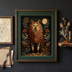 Ancestral Wolf Tapestry Print | Folk Woodland Wall Art