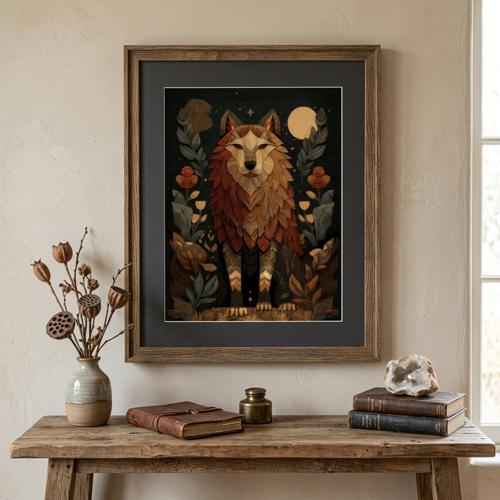Ancestral Wolf Tapestry Print | Folk Woodland Wall Art