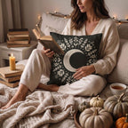 Crescent Moon Botanical Woven Pillow product detail image