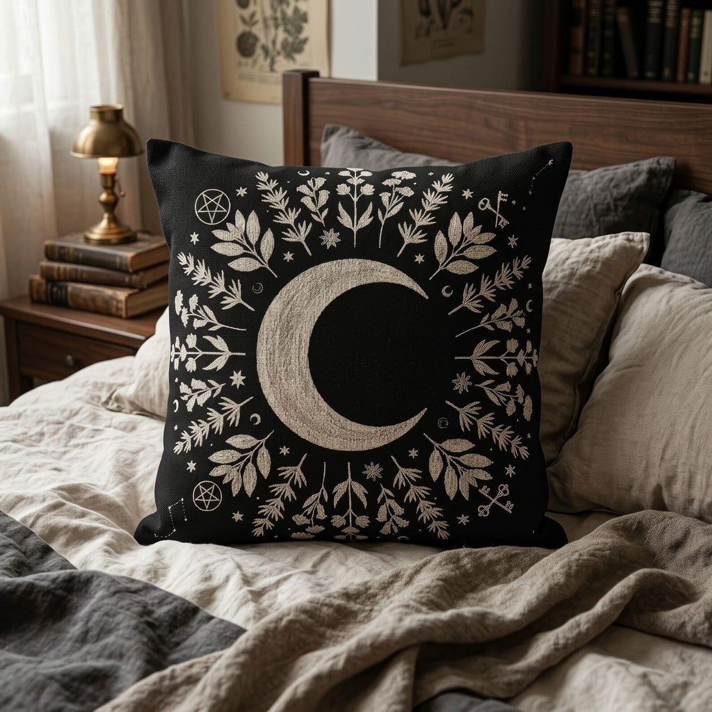 Crescent Moon Botanical Woven Pillow product detail image