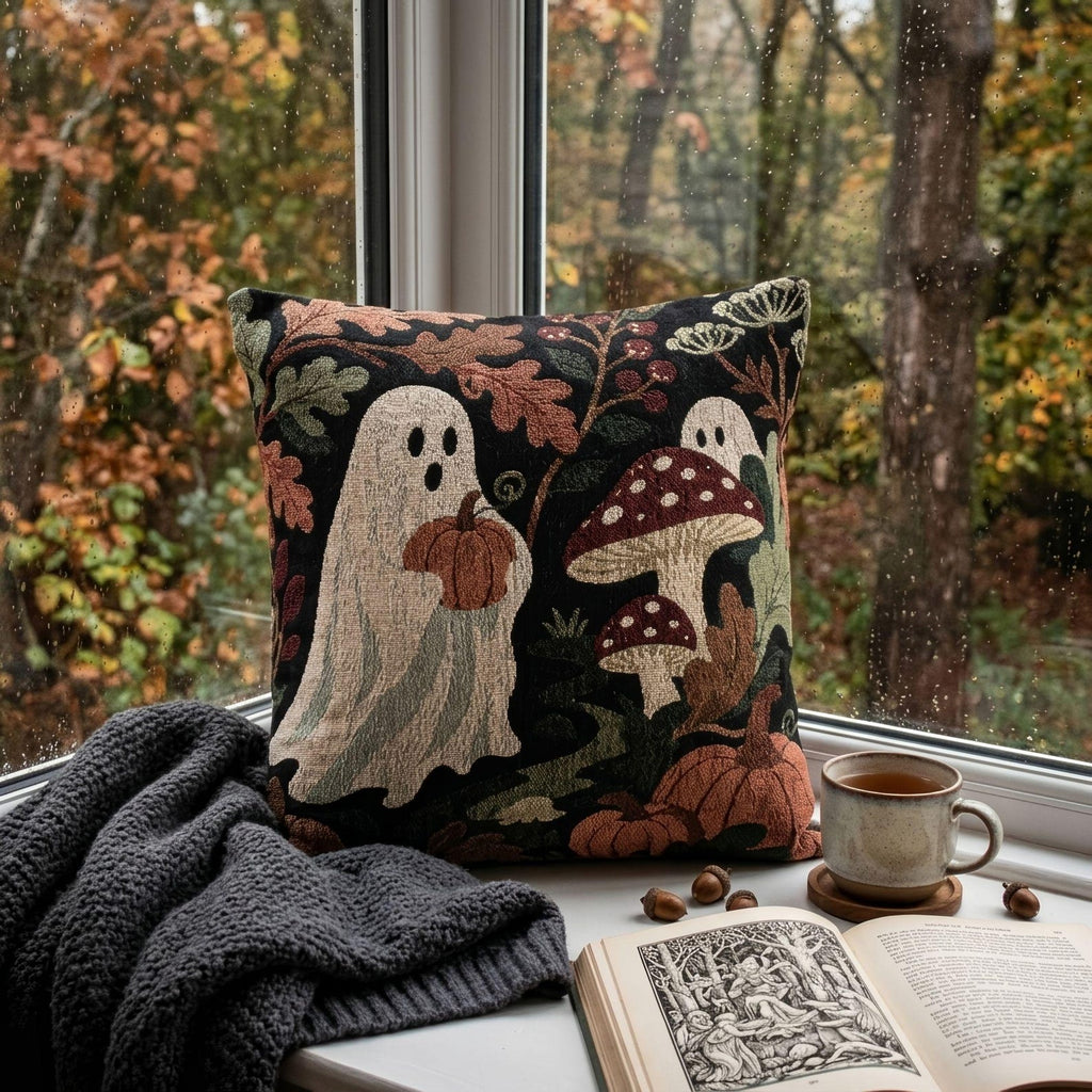 Ghosts & Mushrooms Woven Pillow product detail image