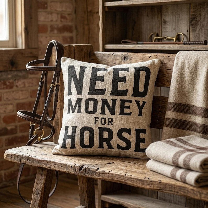 Need Money for Horse Woven Pillow styled lifestyle image