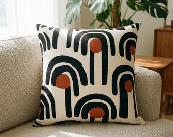 Modern Abstract Arch Pillow | Graphic Mid Century Throw Pillow | Black Terracotta Accent Cushion