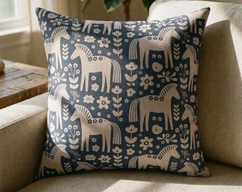 Scandinavian Folk Horses Throw Pillow | Square Pillow with insert