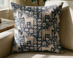 Scandinavian Folk Horse Throw Pillow | Blue Cream Decor